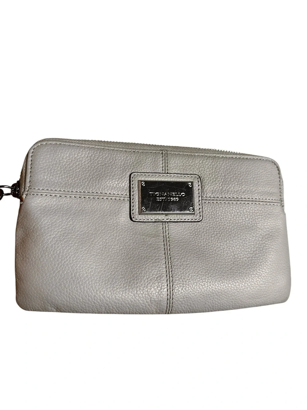 Tignanello Genuine Leather Wristlet Wallet Divider Organizer Outer Pocket Beige